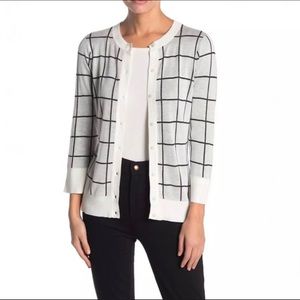 HALOGEN White & Black Check Button Down Cardigan
